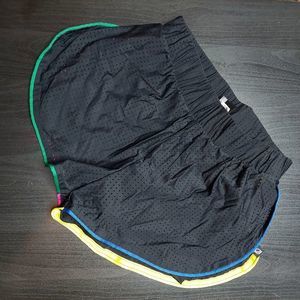 Terez Black Lined Mesh Running Shorts with Colorful Trim Small NWOT